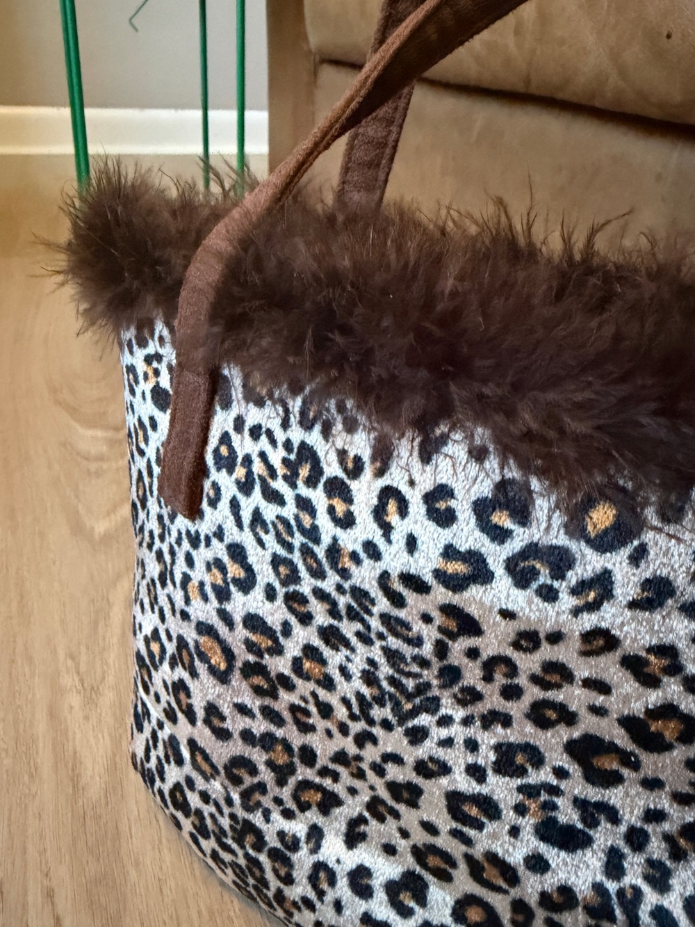 Y2K Leopard Print Faux Fur Tote Handbag